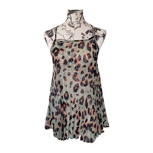 Women’s Unbranded Sheer Pleated Animal Print Halter Strappy Tank Top Size S